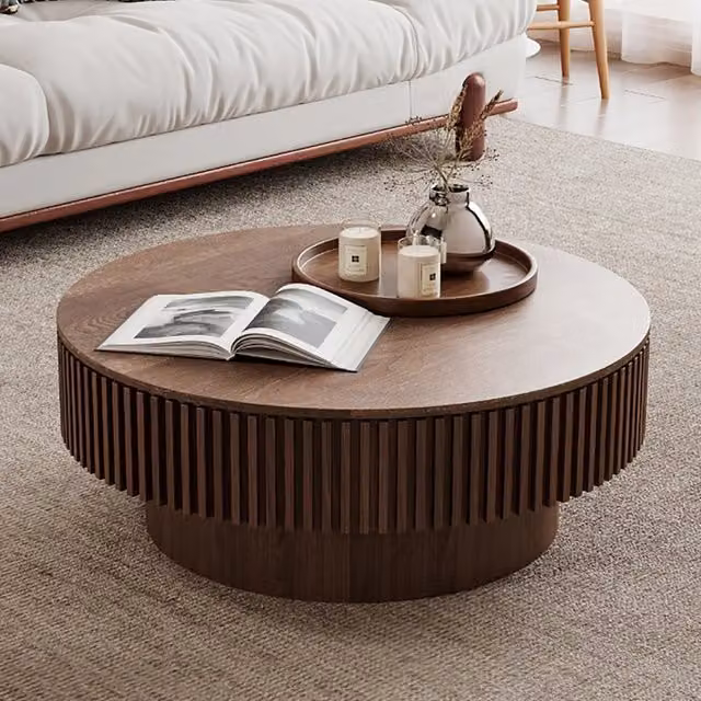Desviae Tavolino basso con coperchio e vano contenitore in MDF e legno color noce per soggiorno 82 × 25 × 82 cm