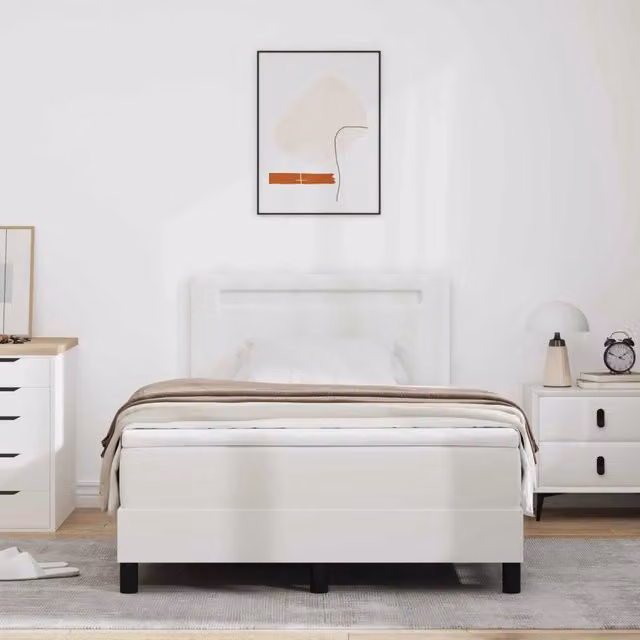 Letto a molle moderno vidaXL in pelle sintetica bianca con illuminazione sottostante e porta USB, L/P: 120 x 200 cm