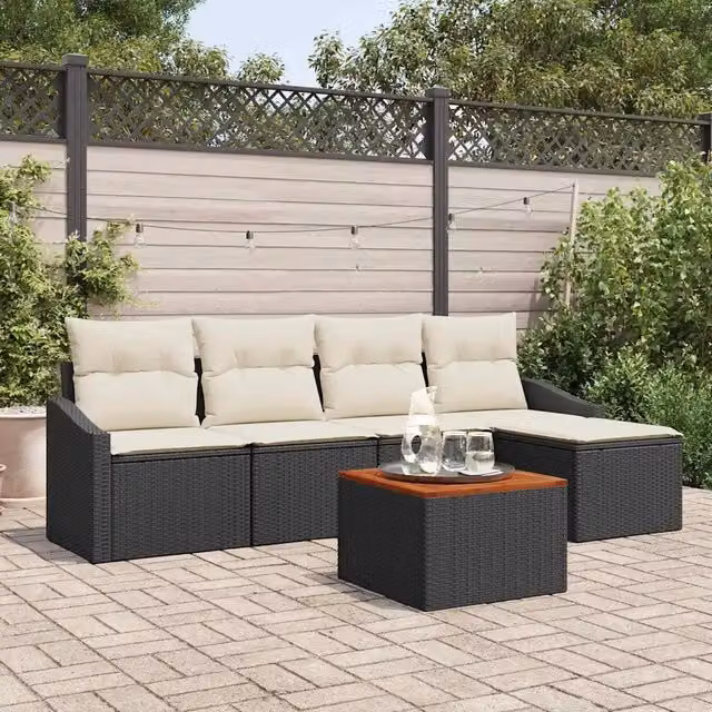 Set Divano da Giardino 6 pz Nero e Crema polyrattan 3356486