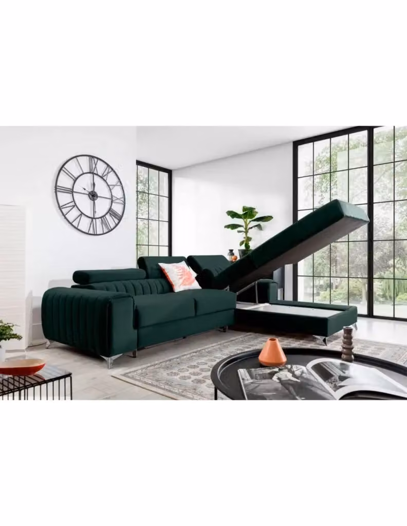 Divano ad angolo destro JAYSON MEUBLORAMA verde con funzione letto e poggiatesta regolabile L 278 x P 205 x H 91 cm – 2