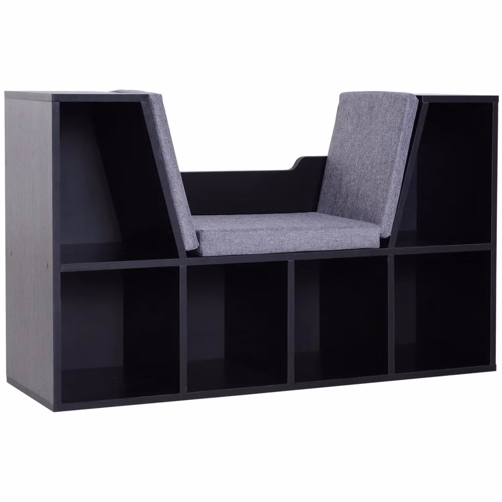 Libreria panca 2 in 1 XYLO con 6 scomparti e cuscini seduta, colore nero, L 102 cm x P 30 cm x H 61 cm – 2