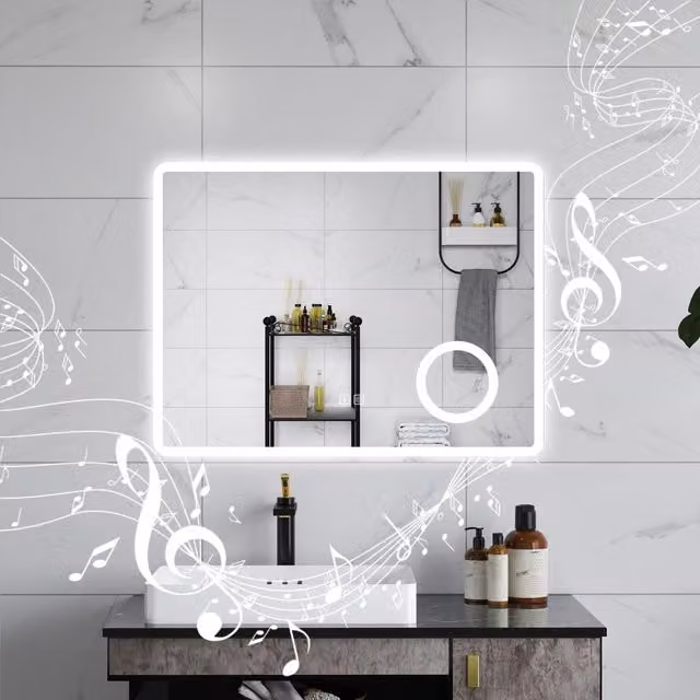 AICA Specchio da bagno 60 x 80 cm, dimmerabile, Blue tooth, Funzione Memoria, antiappannamento, 3 colori, Magnificatore