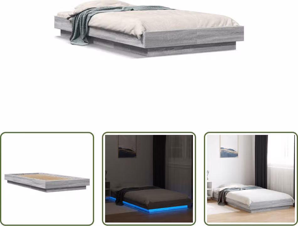 The Living Store Giroletto con LED Grigio Sonoma 100x200 cm Materiale a base di legno