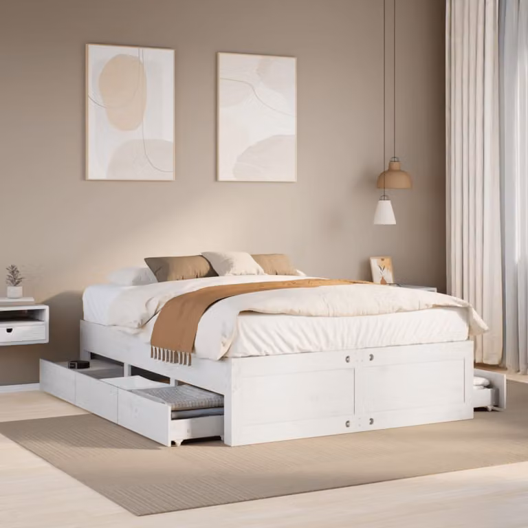 vidaXL Giroletto in legno di pino con cassetti Bianco L/P/H: 140 x 200 x 143,5 cm