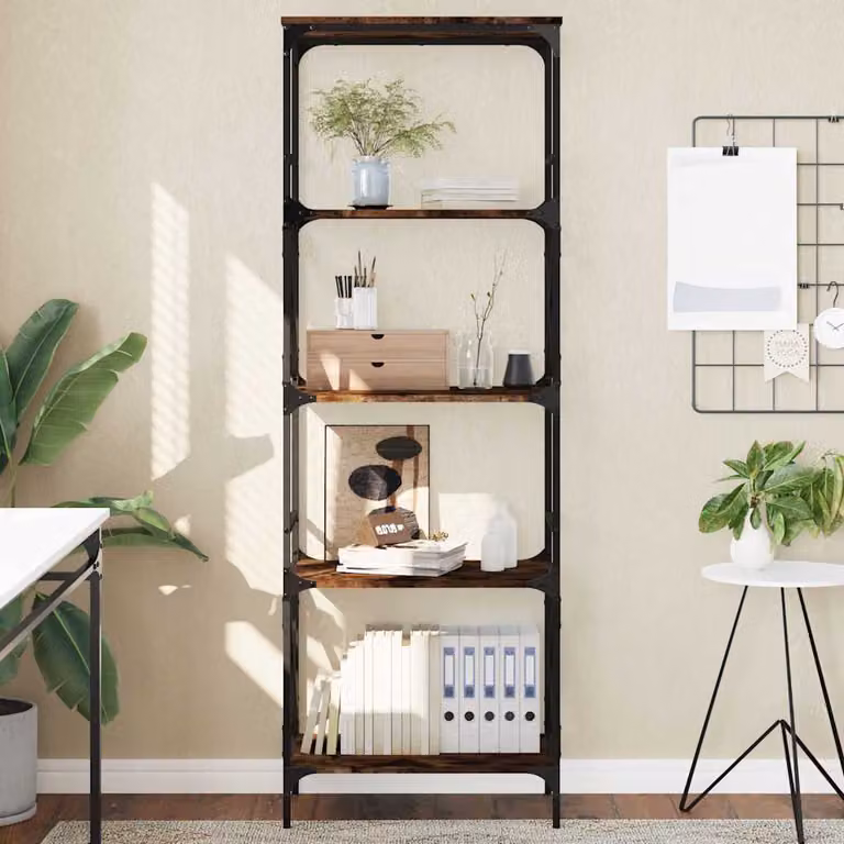 Libreria stile industrial vidaXL in legno e metallo con 5 ripiani, colore rovere fumo, L: 59 cm, P: 35 cm, H: 171 cm