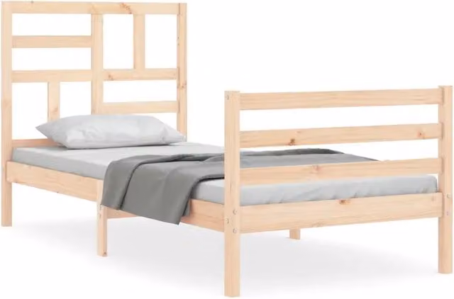 Letto singolo per adulti DESIGN IN in legno massello di pino bianco con testiera e doghe fisse L/P/H: 205.5 x 100 x 104 cm