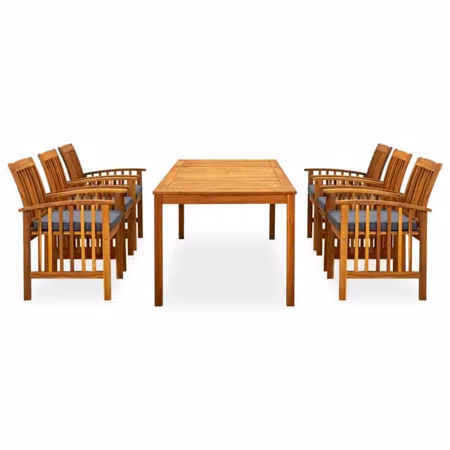 Set da pranzo da giardino vidaXL in legno di acacia con 7 pezzi e cuscini marroni e grigi