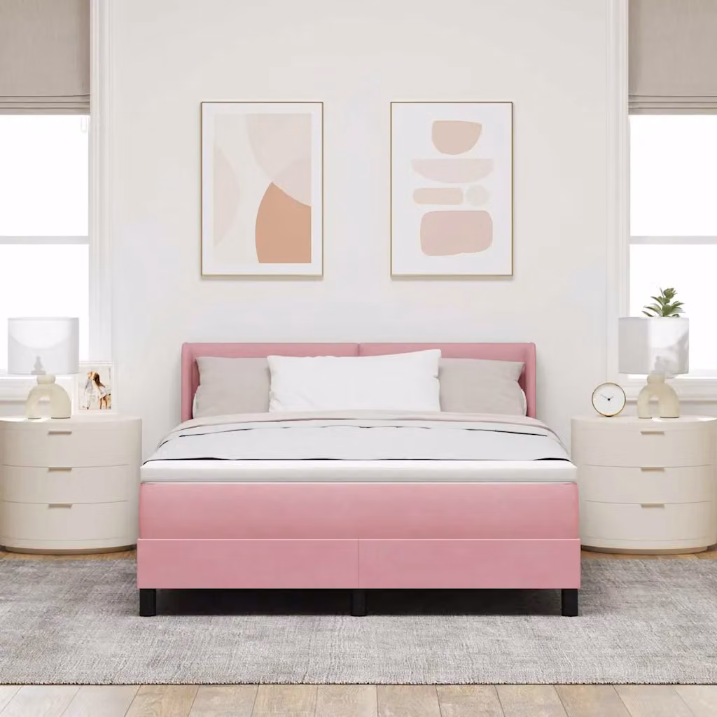 Letto ibrido con materasso e testiera vidaXL in velluto rosa L/P: 160 x 200 cm – 1