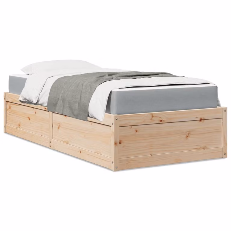 vidaXL Letto con Materasso in Legno Massello di Pino con Cassetti L/P/H: 90 x 190 x 37 cm