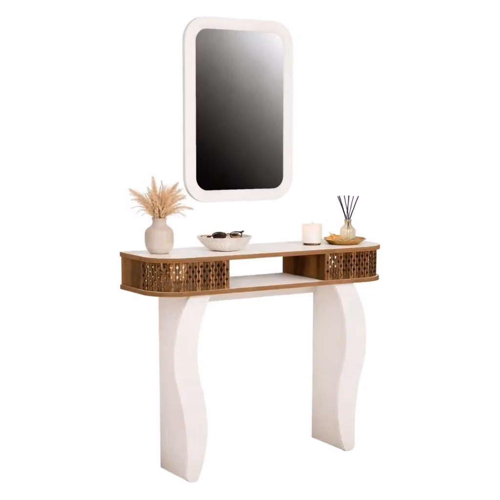 Mobile da ingresso DMORA Gazzuolo con specchio, Marrone e Bianco, L: 105 cm, P: 30 cm, H: 85 cm – 2