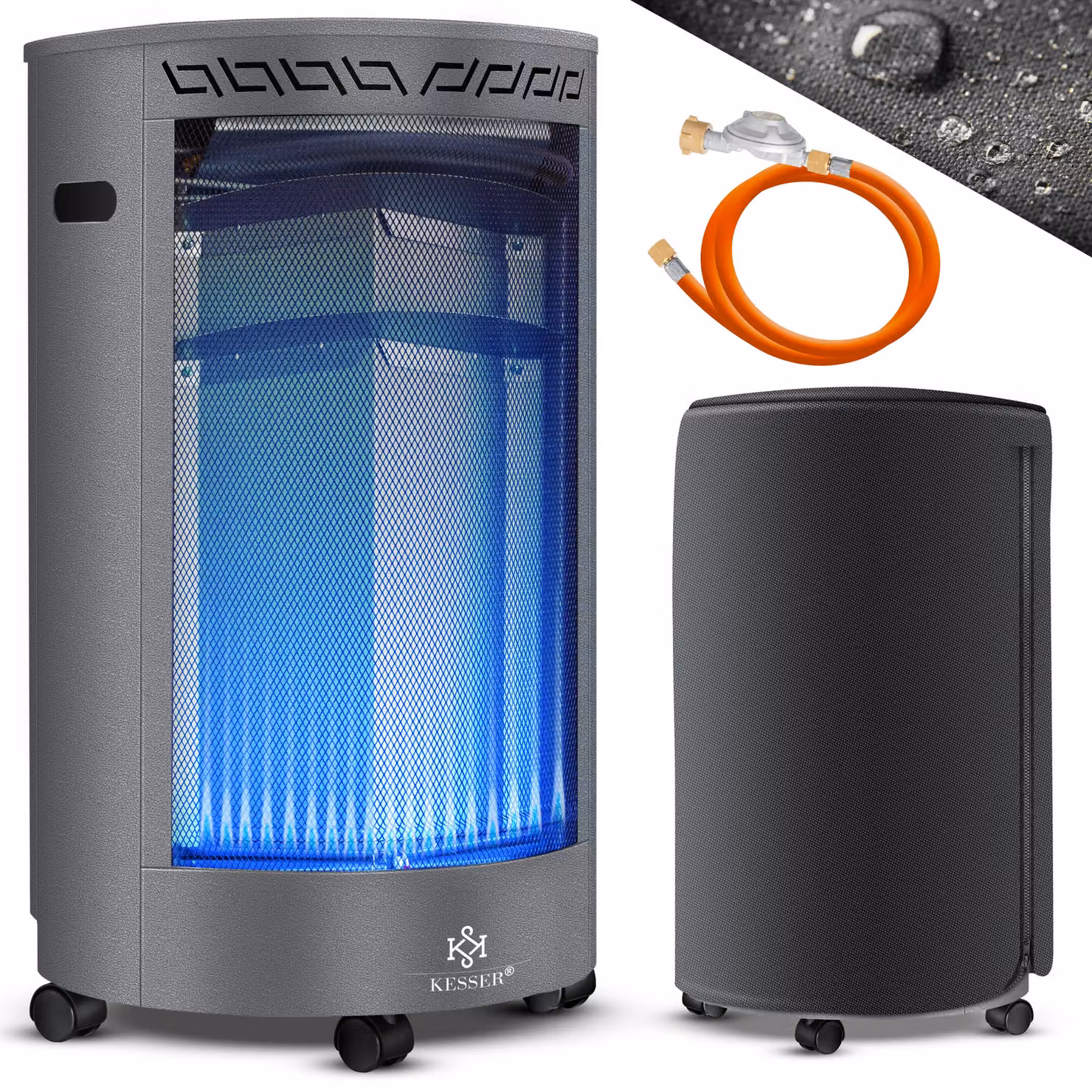Riscaldatore a gas KESSER® in Vetroceramica da 4200 Watt, con regolatore di pressione del gas e tubo flessibile per il gas - Stufa a gas con copertura protettiva, bruciatore a infrarossi in Vetroceramica, bombole di gas butano o propano fino a 15 kg