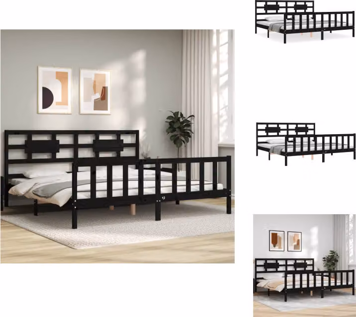 vidaXL Letto in legno massiccio con testiera nera 200x200 cm - Letti e strutture letto