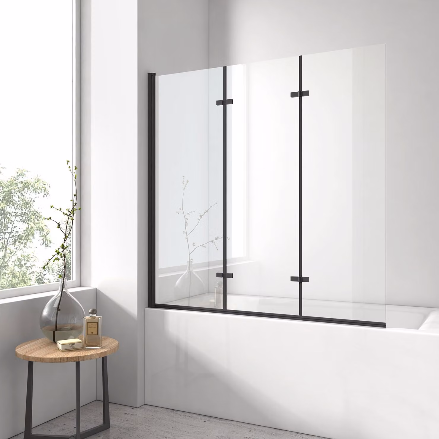 EMKE cabina doccia schermo pieghevole vasca da bagno 120x140cm schermo doccia 3 pezzi pieghevole vasca da bagno schermi 6mm nano rivestimento (telaio nero opaco)