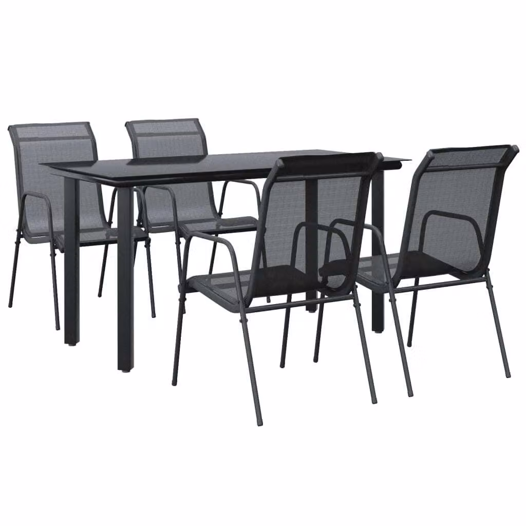Set da Pranzo da Giardino 5 pz Nero in Acciaio e Textilene