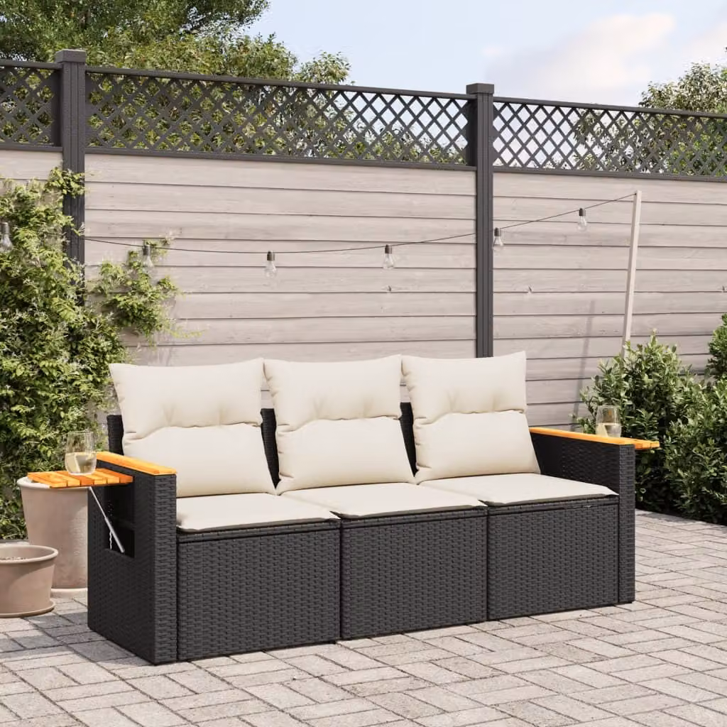 Maison Exclusive - Set Divani da Giardino 3 pz con Cuscini in Polyrattan Nero