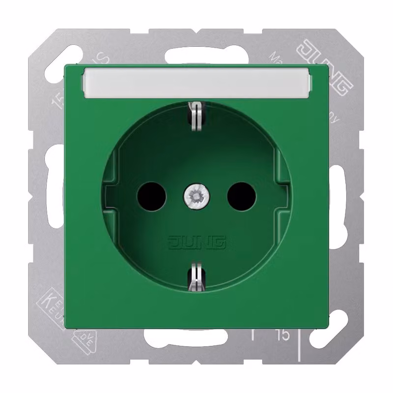 Presa Jung SCHUKO, 16 A 250 V ~, con campo di etichettatura, protezione tattile avanzata integrata, termoplastica, serie AS/A, verde (per SV) A1520BFKINAGN