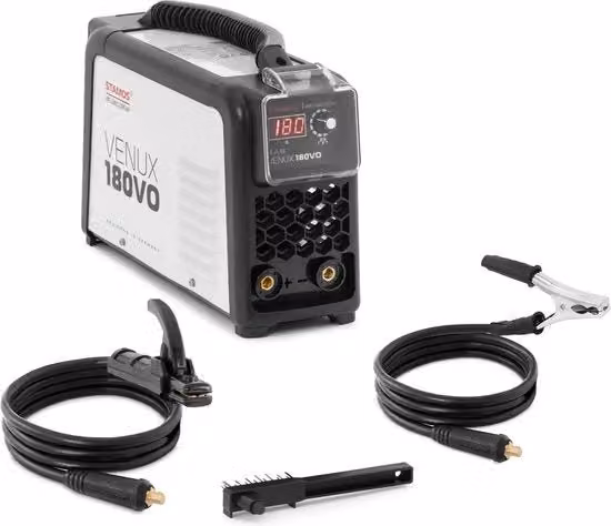 Saldatrice MMA Stamos 180 A con tecnologia IGBT, colore nero