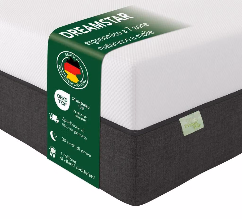Materasso Premium a 7 zone con anima a molle insacchettate | H3 | 90 x 190 cm | prodotto in Germania | 22 cm | DREAMSTAR Premium