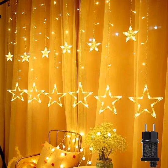 Ghirlanda luminosa a LED con 12 stelle LED - Illuminazione natalizia con timer - 138 LED, 31 V, bianco caldo, 8 modalità - Ghirlanda luminosa impermeabile per Natale