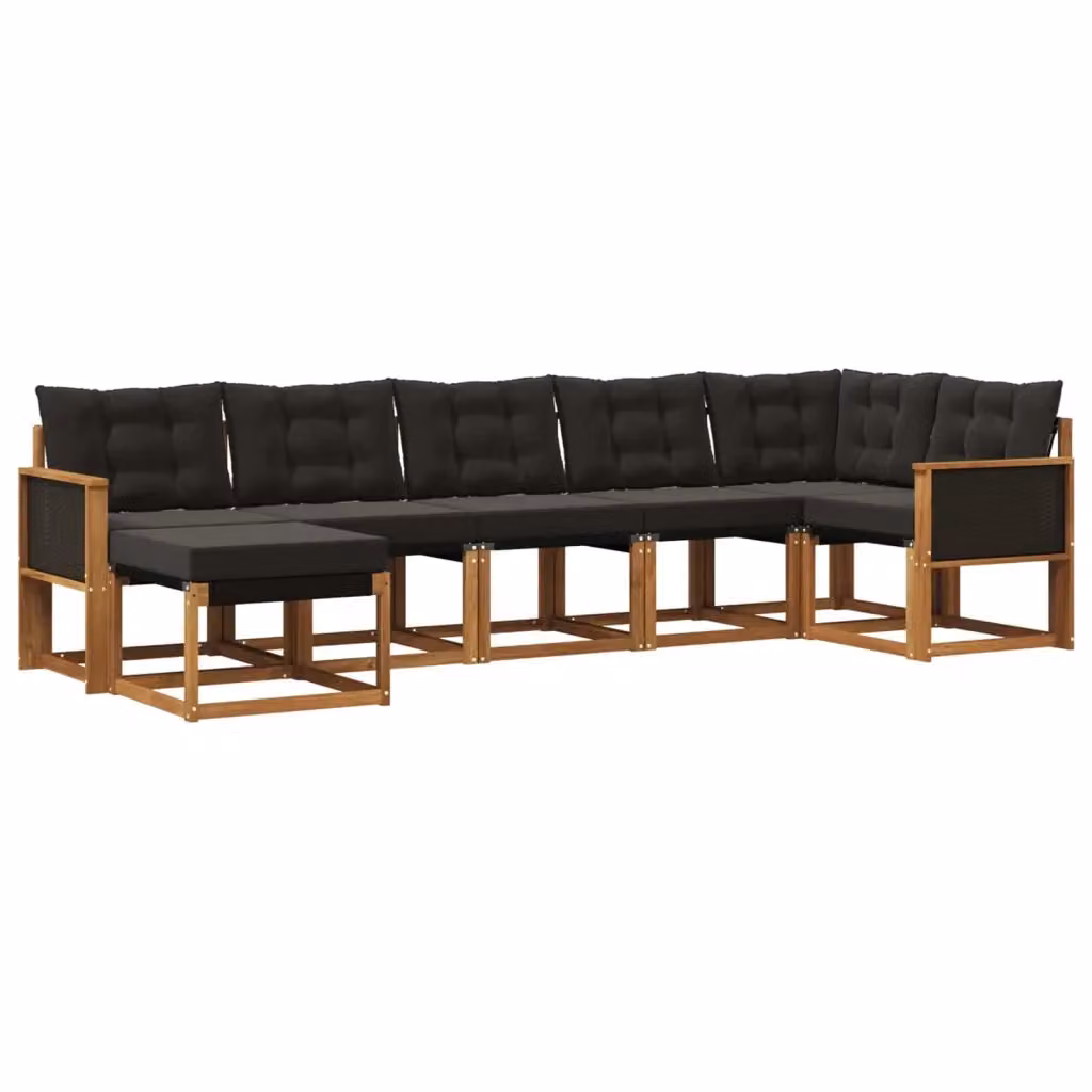 Set di divani da esterno a L vidaXL composto da 7 pezzi in legno di acacia con cuscini in tessuto textilene, colore marrone e nero – 2