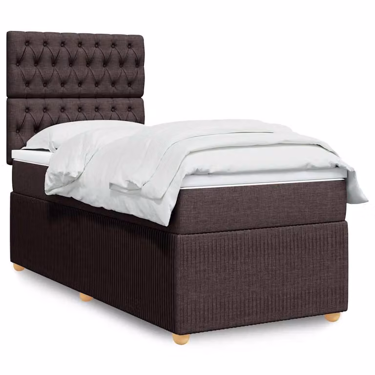 vidaXL Giroletto a Molle con Materasso Ibrido in Tessuto Marrone e Bianco, L/P: 90 x 200 cm