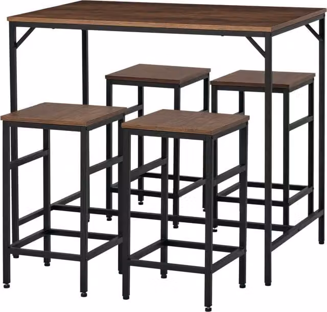 Set Tavolo da Cucina e Soggiorno in Stile Industriale con 4 Sgabelli, Metallo e Legno, Marrone e Nero, L: 100 cm, P: 60 cm, H: 88 cm