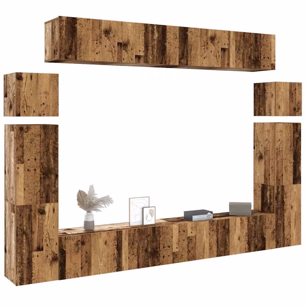 Set Mobile TV vidaXL da parete in legno antico marrone con 8 scomparti in MDF