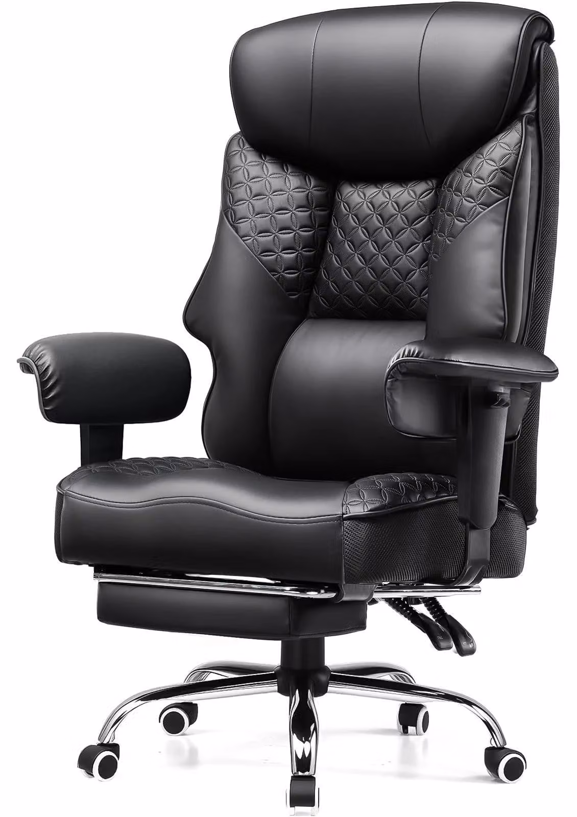 Sedia da gaming/sedia da ufficio ergonomica - CH810 - Fino a 180 kg - Pelle - Regolabile in altezza - Rotazione a 360° - Poggiapiedi estraibile - Nero