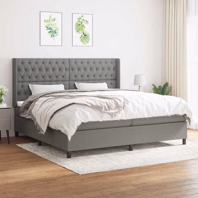 vidaXL Giroletto a Molle Ibrido con Materasso in Tessuto Grigio e Bianco L/P/H: 200 x 200 x 25 cm