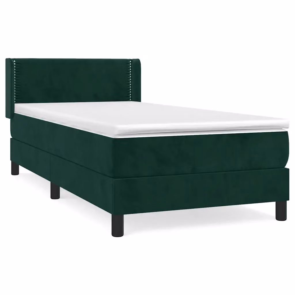 Letto Ibrido vidaXL con Giroletto a Molle e Materasso in Velluto Verde Scuro e Bianco L/P/H: 100 x 200 x 88 cm – 2