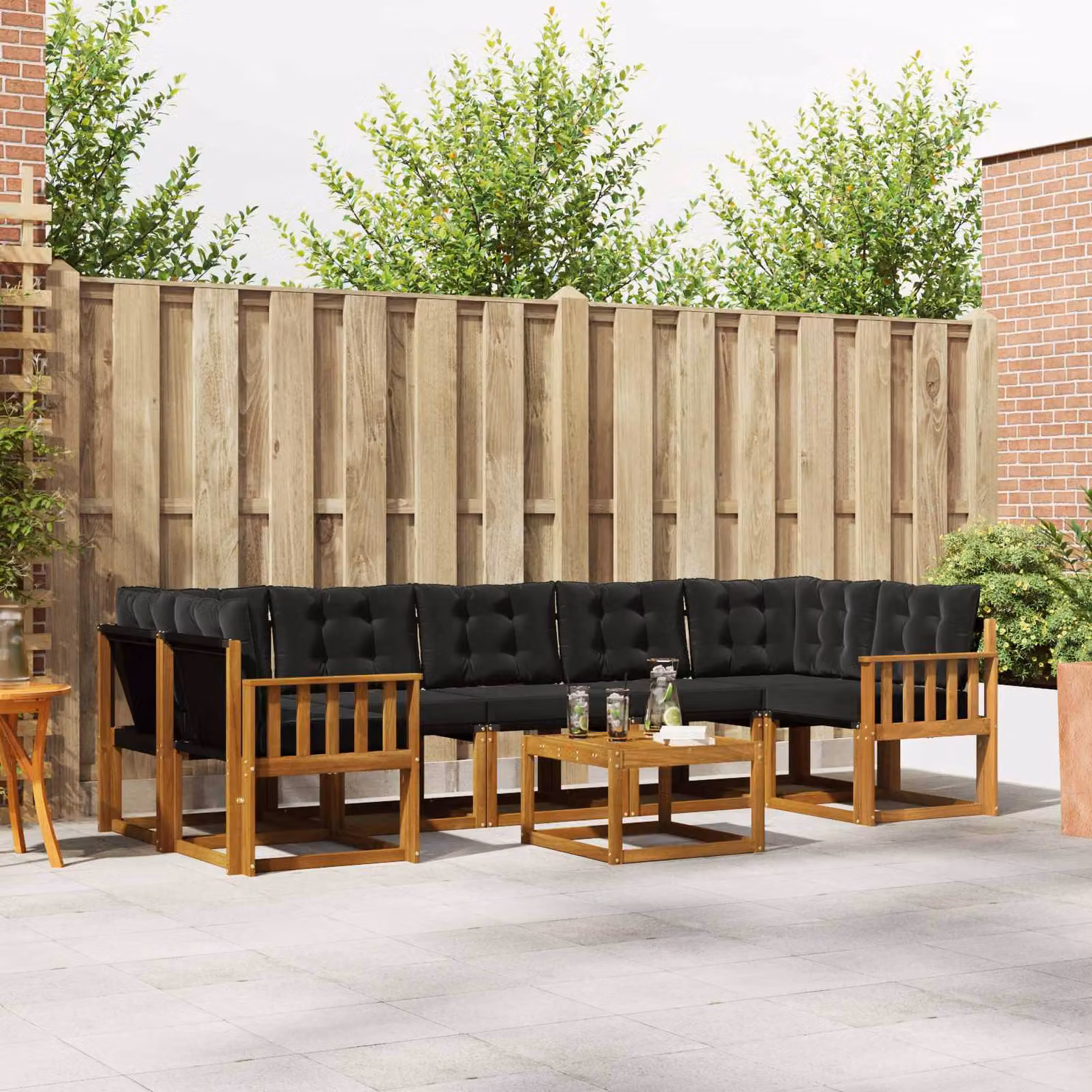Set di divani da esterno vidaXL 8 pezzi in legno di acacia con cuscini, colore marrone e nero
