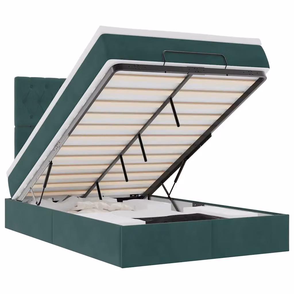 Letto con contenitore a sollevamento vidaXL in velluto verde e bianco L: 200 cm, P: 120 cm, H: 193 cm – 2