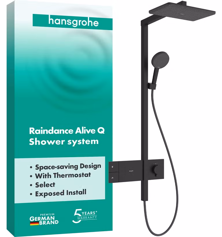 Set doccia con termostato, dimensioni 340x210 mm, finitura nero opaco