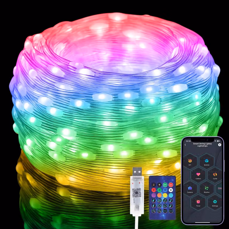 100 LED RGBIC, catena luminosa, 10 metri, multicolore, controllo tramite app e telecomando, grado di protezione IP65