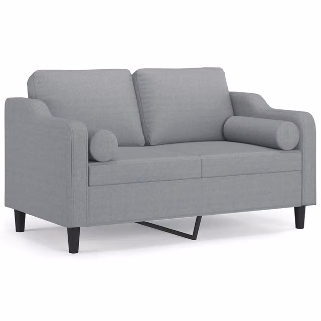 Divano moderno da soggiorno a 2 posti in tessuto grigio con cuscini e coperture rimovibili L: 138 cm, P: 80 cm, H: 77 cm
