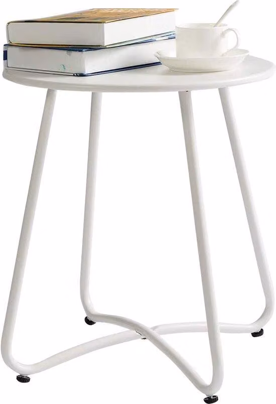 Tavolino rotondo in acciaio inossidabile, bianco, per salotto, terrazza, balcone