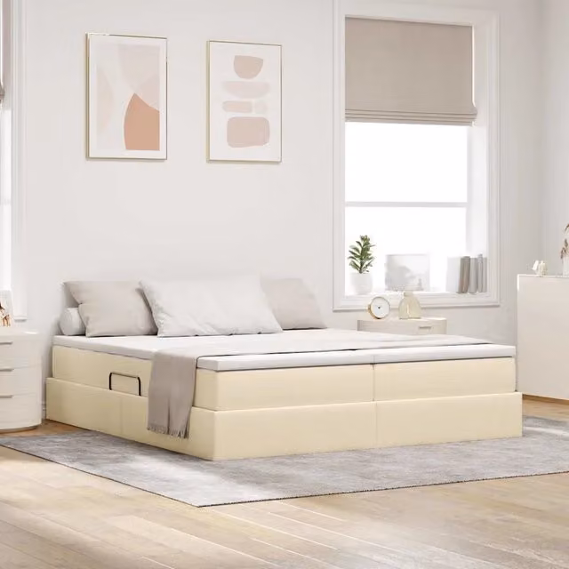 Letto con contenitore e materasso vidaXL in tessuto beige L/P/H: 180 x 200 x 204 cm