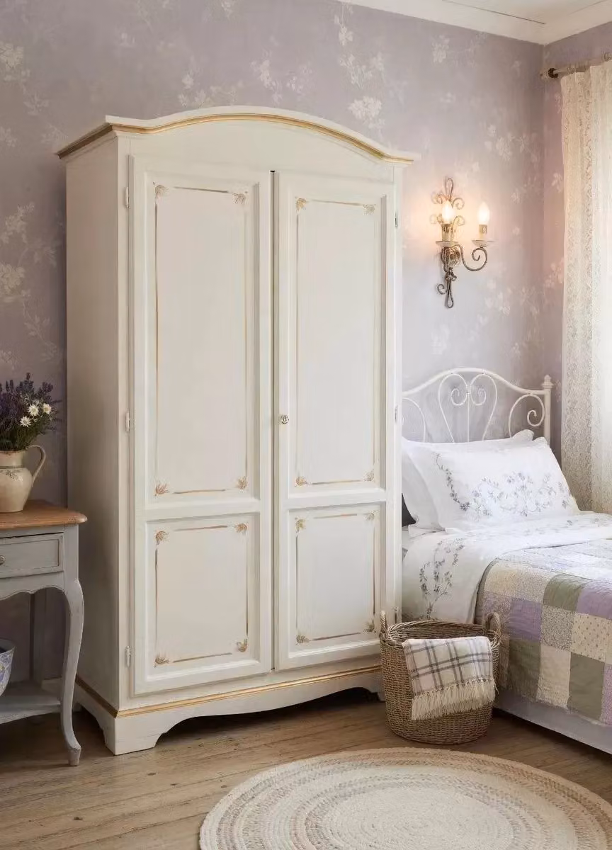 Armadio 2 ante in legno stile shabby chic avorio anticato con decorazioni arancioni Mobili 2G L/P/H: 107 x 55 x 197 cm – 3