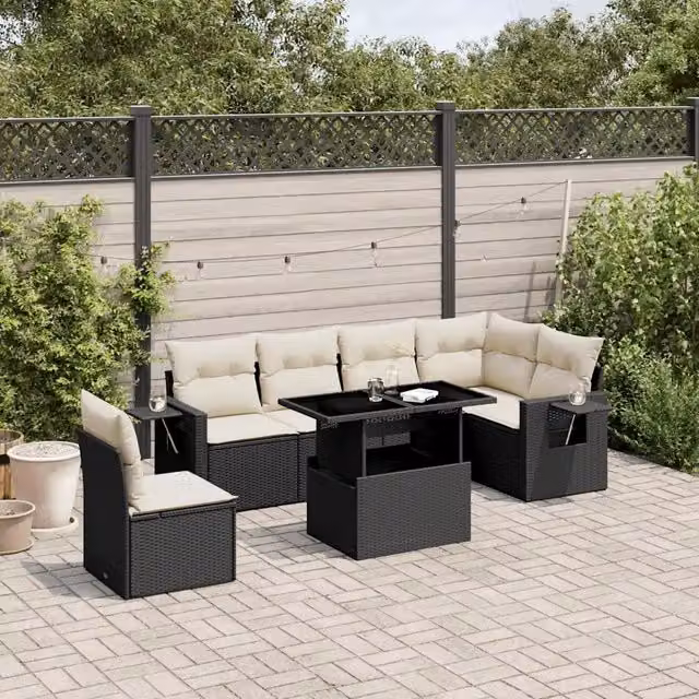 Set Divani da Giardino con Cuscini 7pz Nero Polyrattan 3267936
