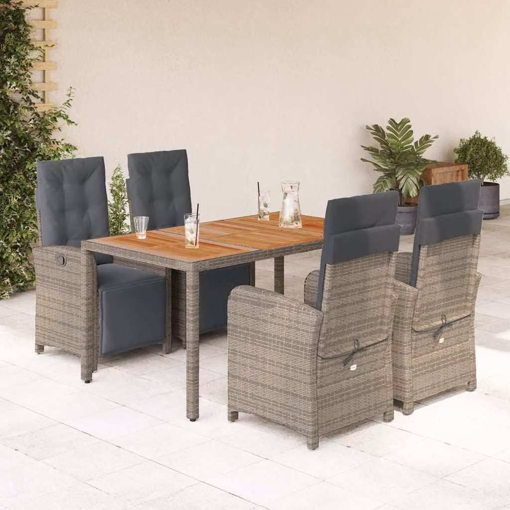 vidaXL Set da Pranzo da Giardino 5 pz in Polyrattan e Legno di Acacia Grigio