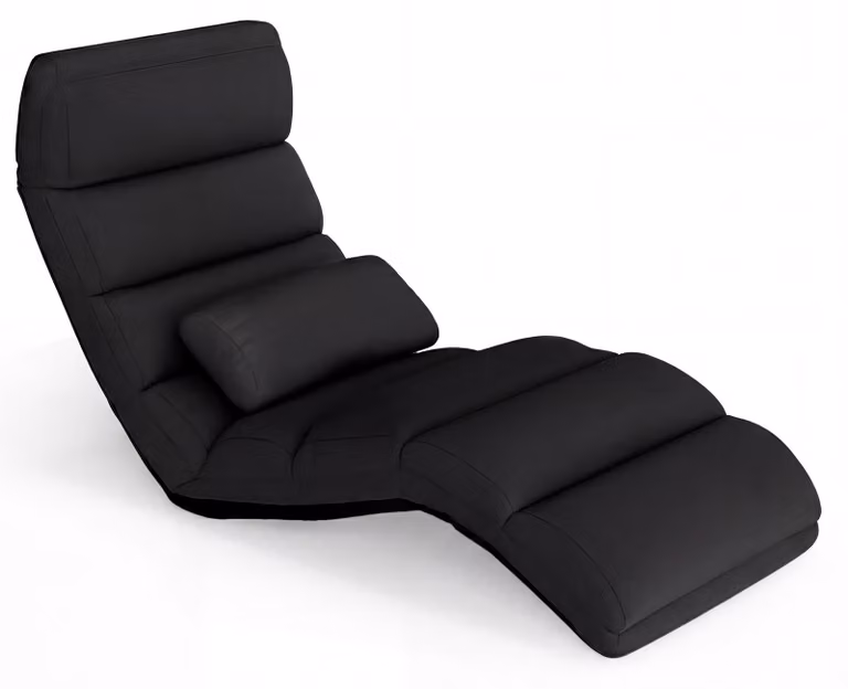 KOMFOTTEU, poltrona reclinabile pieghevole, lettino da terra con schienale regolabile in 5 posizioni e funzione relax, sedia pieghevole da terra con cuscino, poltrona imbottita, poltrona da terra ideale per gaming, riposo e lettura