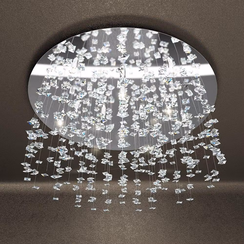 Plafoniera Contemporanea Flare Metallo Cromo Cristallo 12 Luci G9