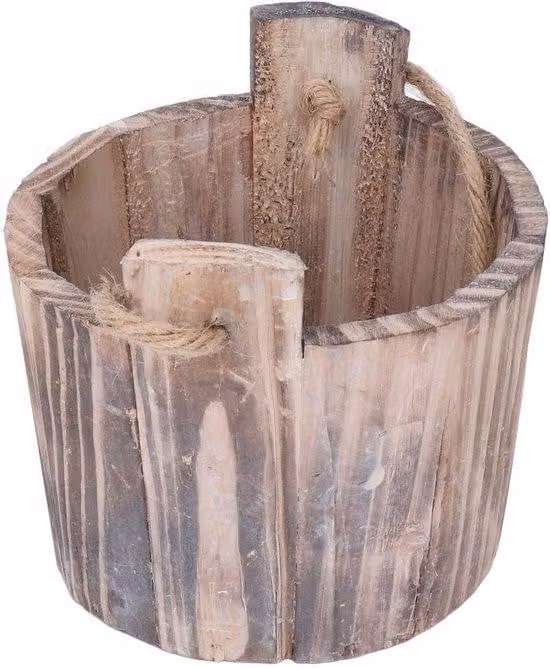 Vaso per fiori in legno di alta qualità – Resistente agli agenti atmosferici – Stile rustico – Forma rotonda – Con fori di ventilazione – Adatto per interni ed esterni