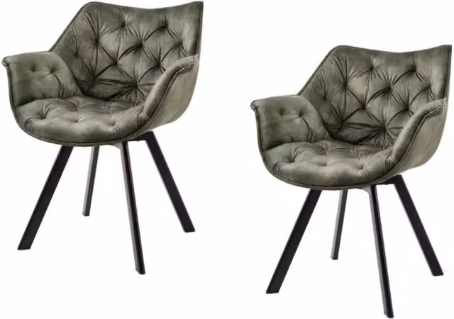 Set di 2 sedie design COMFY girevoli a 180° in velluto verde scuro trapuntato e piedi neri