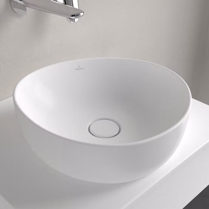 Lavabo da appoggio V&B ANTAO 40x39,5 cm, asimmetrico, senza rubinetteria, acciaio inossidabile bianco C-plus