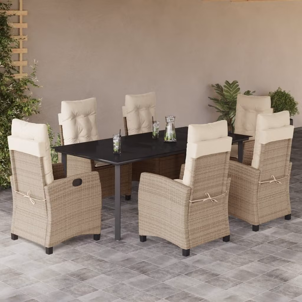 Maison Exclusive - Set da Pranzo da Giardino 7 pz con Cuscini Beige in Polyrattan