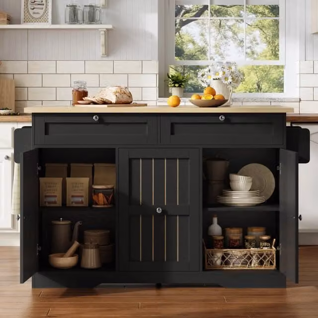 Isola Cucina Mobile con Piano Ribaltabile e Cassetti ¨C MINIMAL ¨C 120x45x92 cm