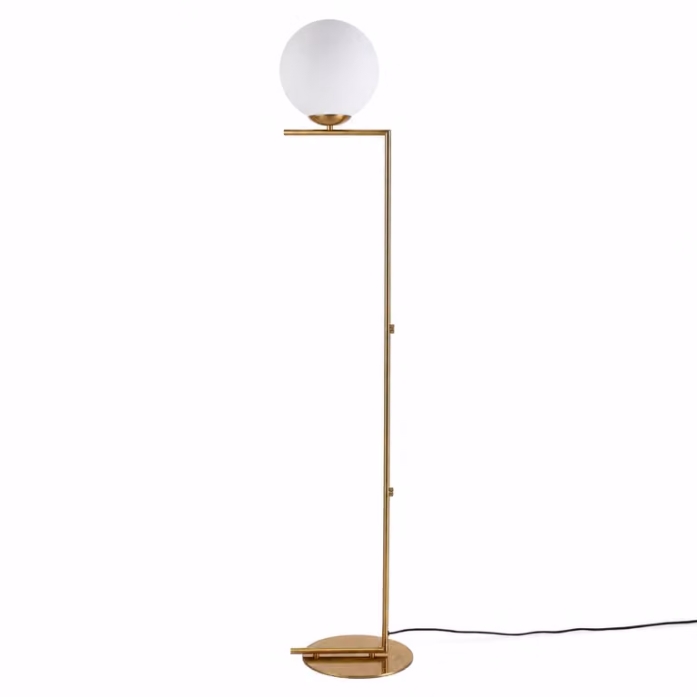 Lampada da terra sferica E27, vetro bianco e metallo dorato, stile nordico moderno, ⌀22 cm, per soggiorno e camera da letto