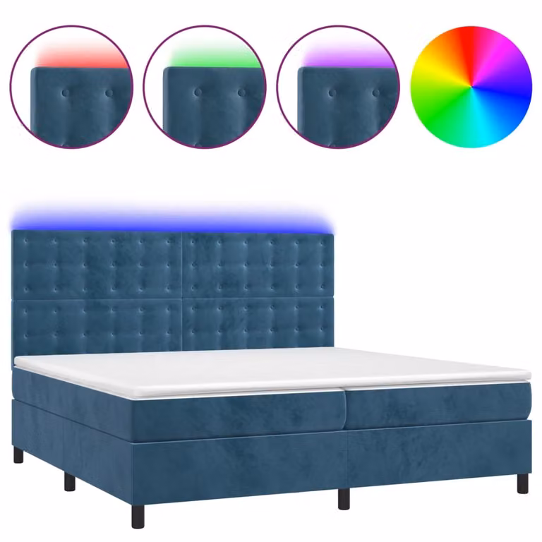 Letto a Molle con Materasso e LED Blu Scuro 200x200 cm