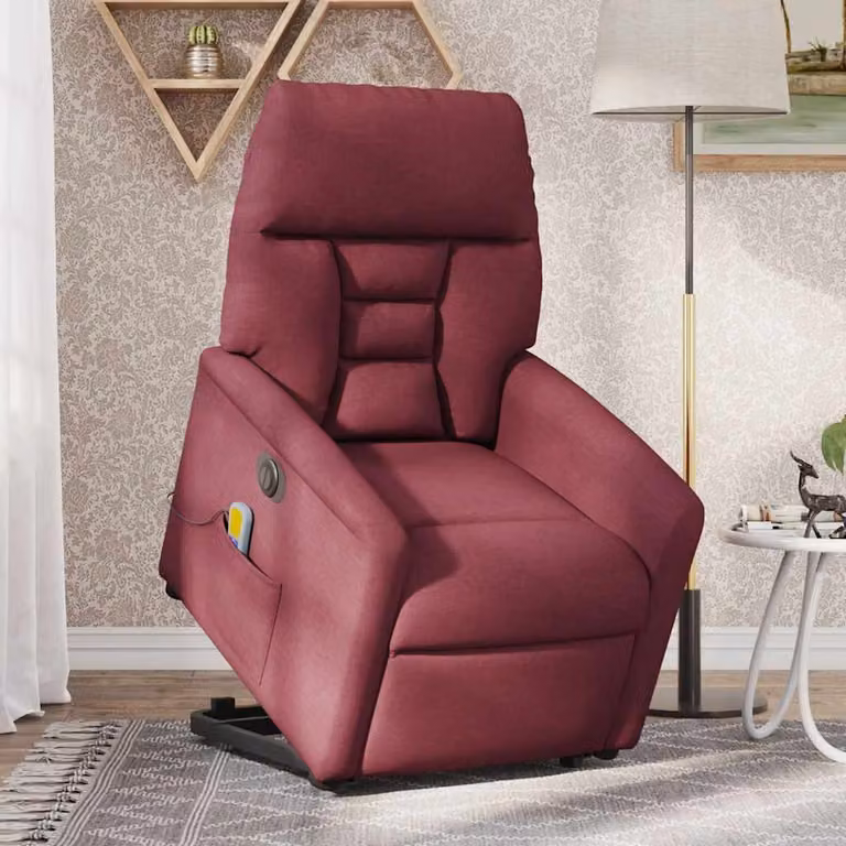 vidaXL Poltrona Alzapersona Massaggiante Elettrica Rosso Vino Tessuto